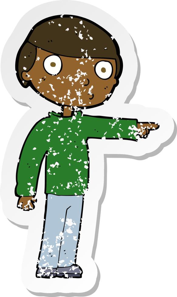 retro distressed sticker of a cartoon man pointing vector
