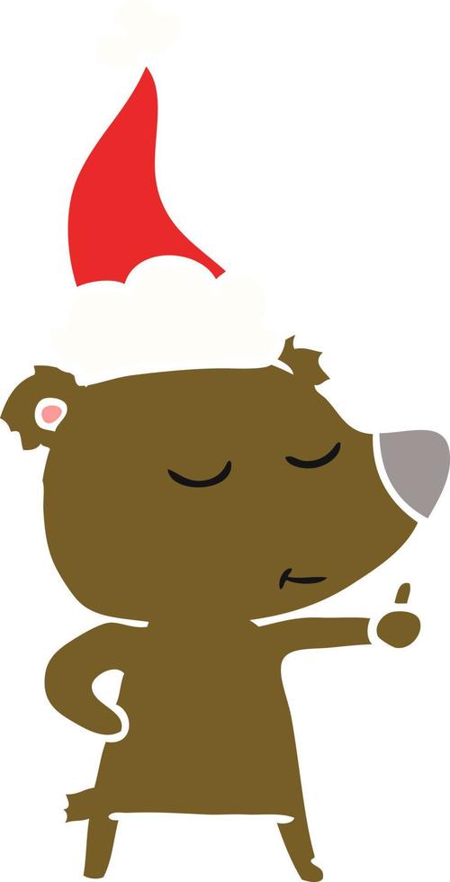 feliz ilustración de color plano de un oso dando pulgares hacia arriba con sombrero de santa vector
