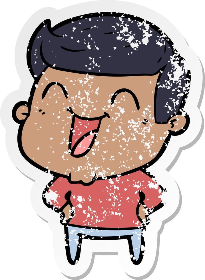 distressed sticker of a cartoon man laughing vector