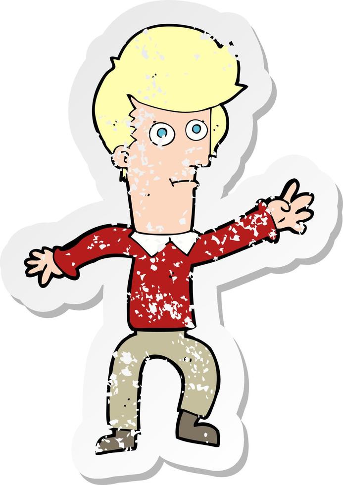 retro distressed sticker of a cartoon man waving vector