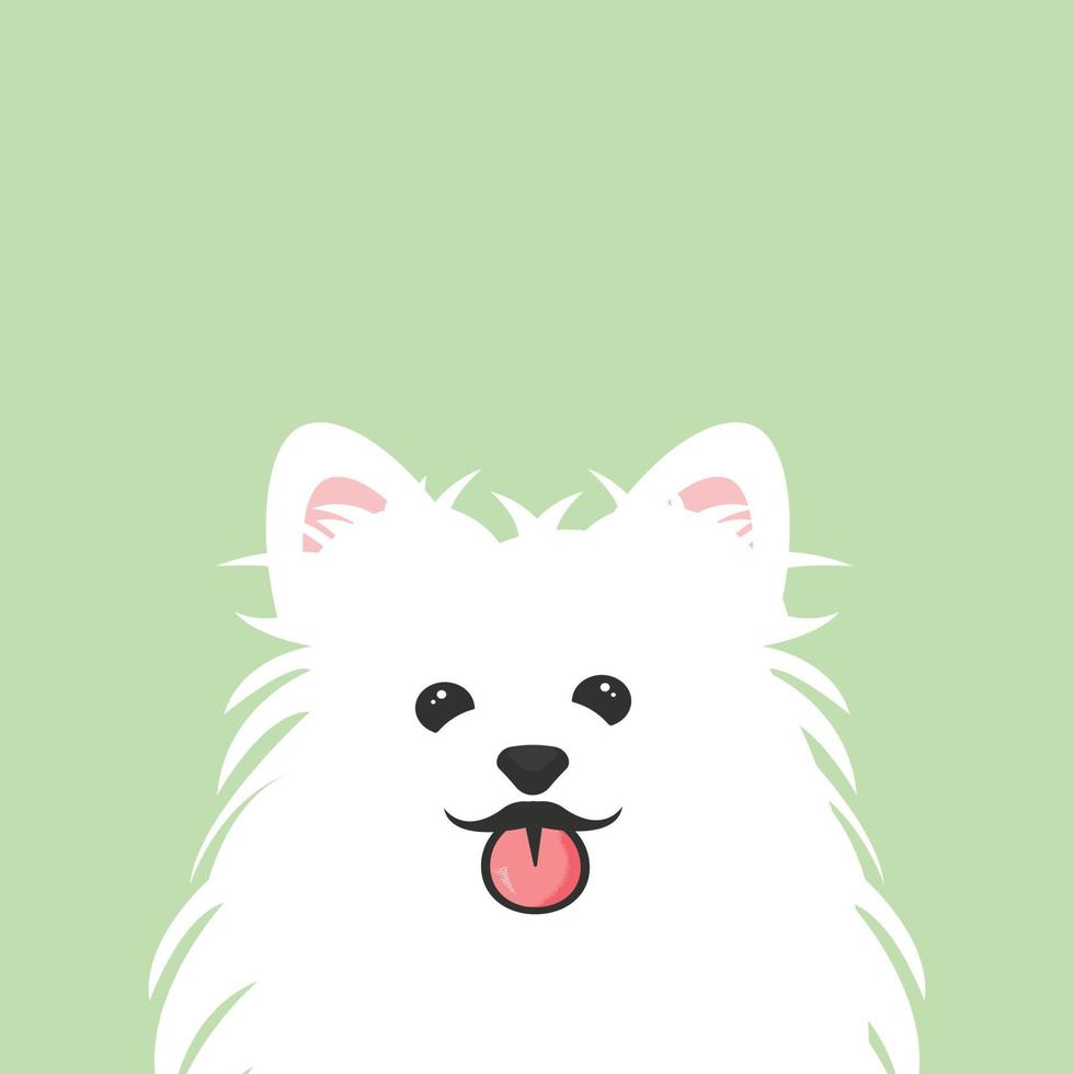 cachorro pomerania spitz. bozal sonriente de lindo cachorro blanco esponjoso. perro de Pomerania aleman. vector en estilo de dibujos animados.