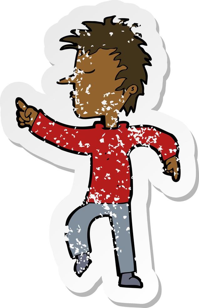 retro distressed sticker of a cartoon man pointing vector