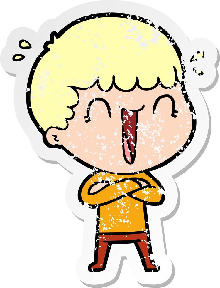 distressed sticker of a laughing cartoon man vector