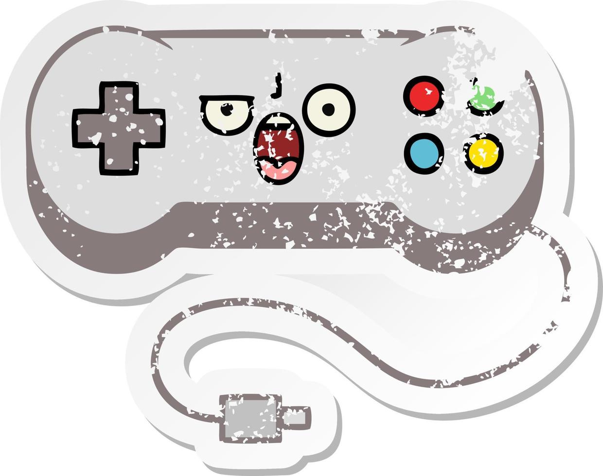 distressed sticker of a cute cartoon game controller vector