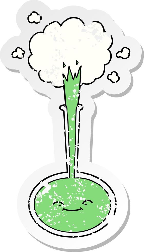 distressed sticker of a cartoon chemical reaction vector