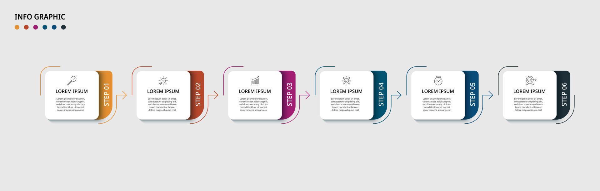 Vector Infographic design business template with icons and 6 options or steps. Can be used for process diagram, presentations, workflow layout, banner, flow chart, info graph