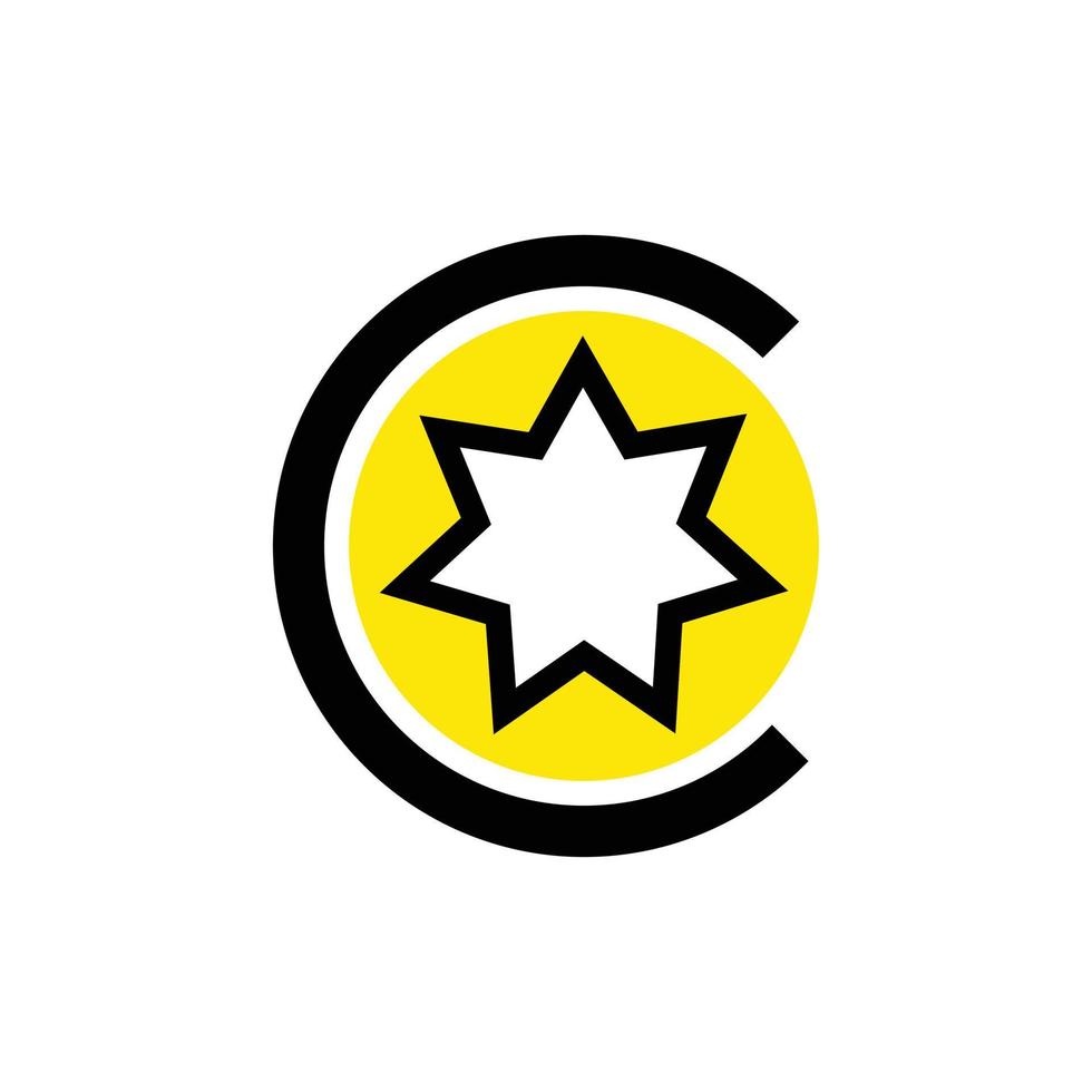 letra c con forma de círculo estrella diseño de vector de icono de logotipo mínimo