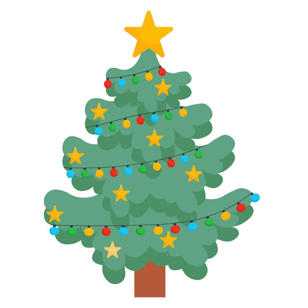 Christmas tree with decorations and a garland. Vector illustration.