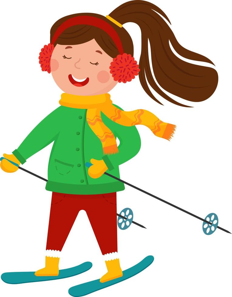 Happy girl is skiing. Vector illustration.