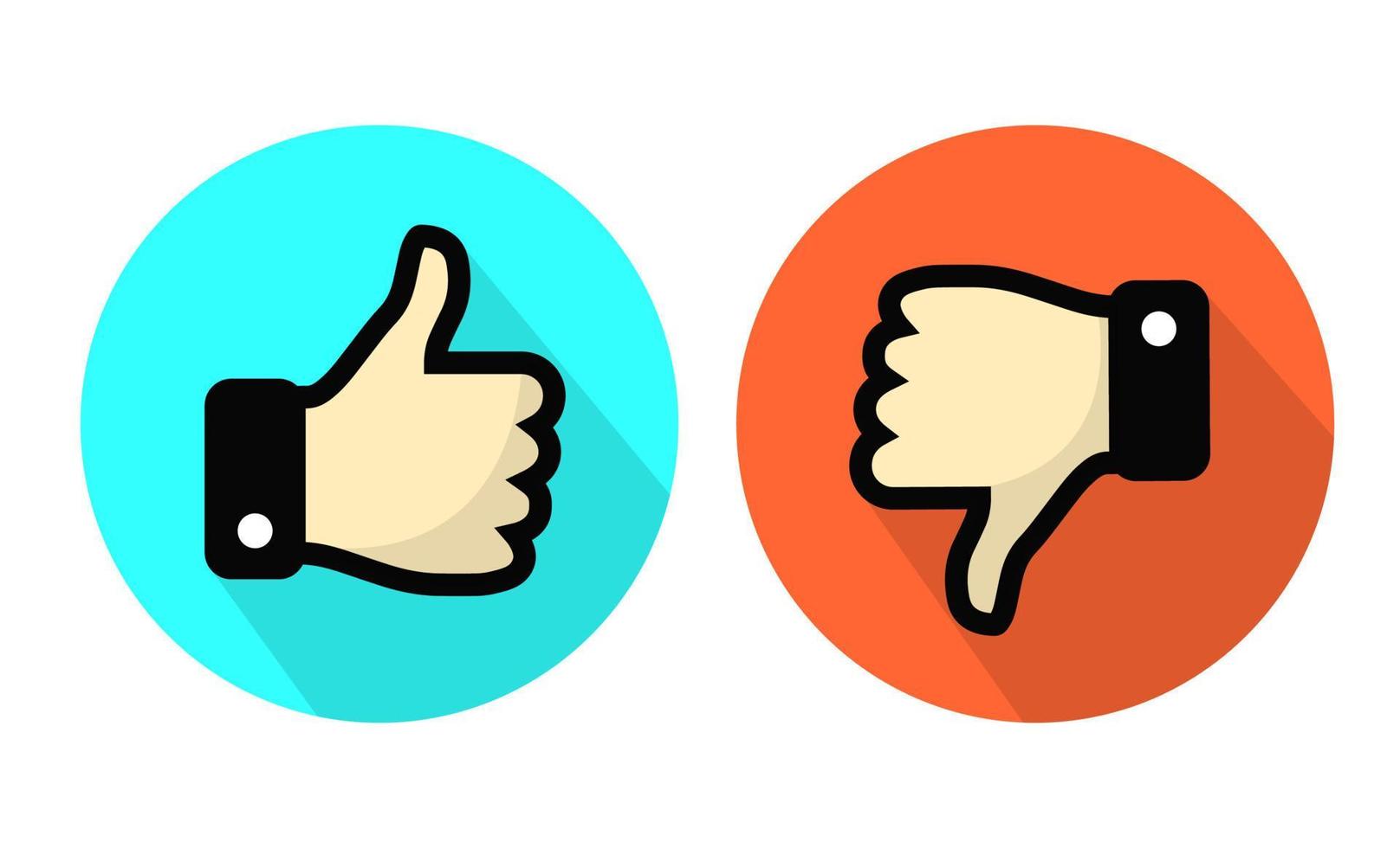 Thumbs up and down icons. Flat design. Vector illustration.