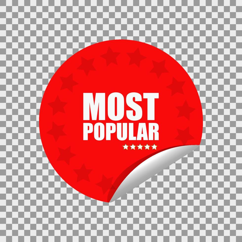 Most popular sticker with stars on the red background. Vector design.