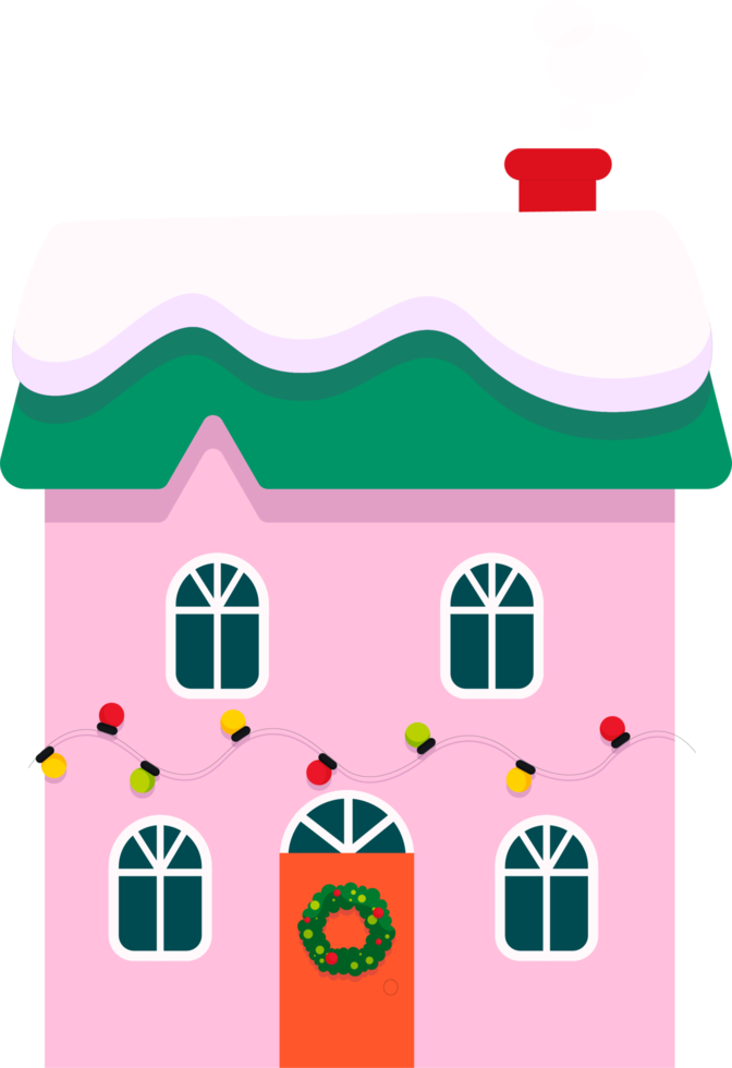 Houses in winter decorated for Christmas, in lights. png