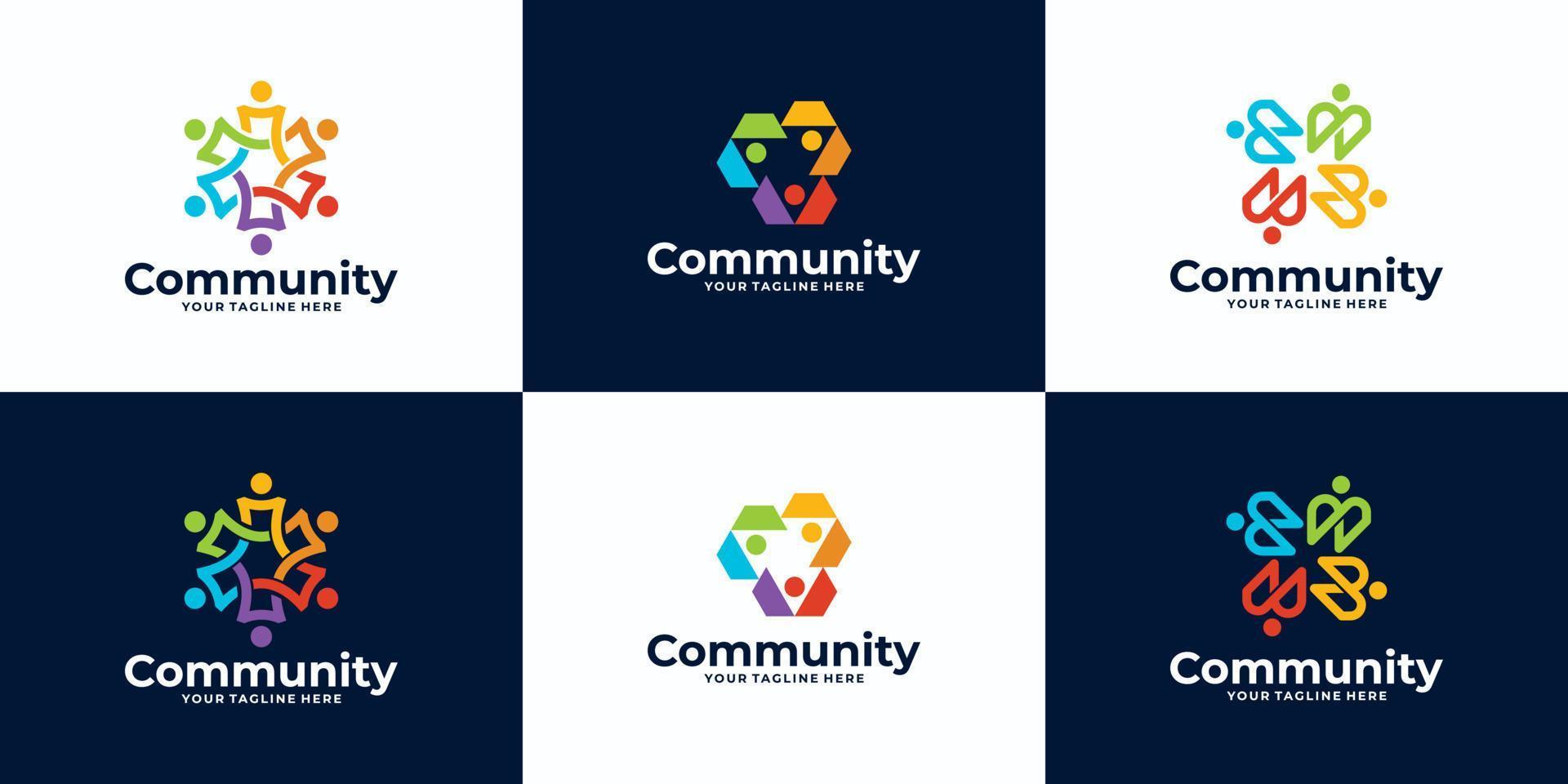 conjunto de personas y diseño de logotipo comunitario para equipos o grupos vector