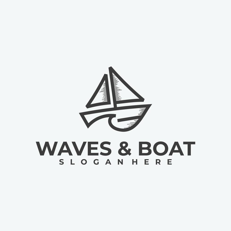 creative wave and sailboat logo combination vector