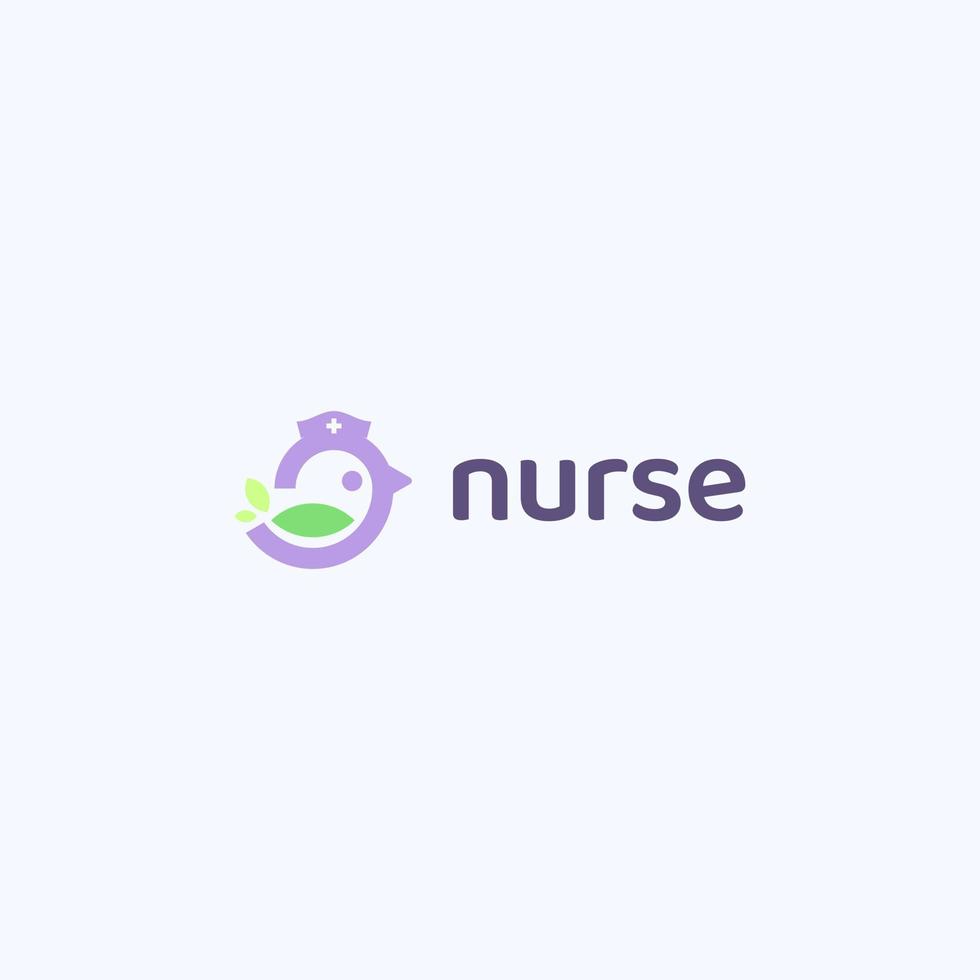 new innovation logo for nurses, with cute bird concept and nurse hat, vector