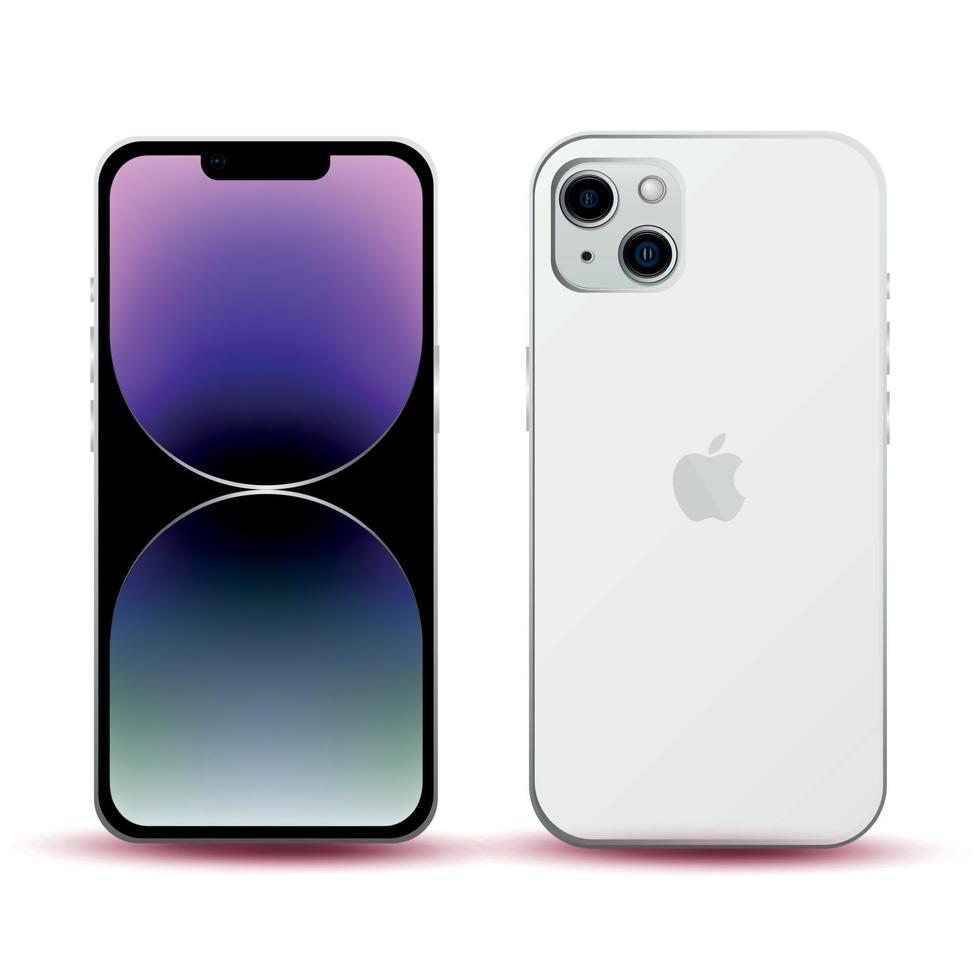 White smartphone model Apple iPhone 14, new IT industry, original  wallpaper, mockup for web design on a white background - Vector 11765918  Vector Art at Vecteezy