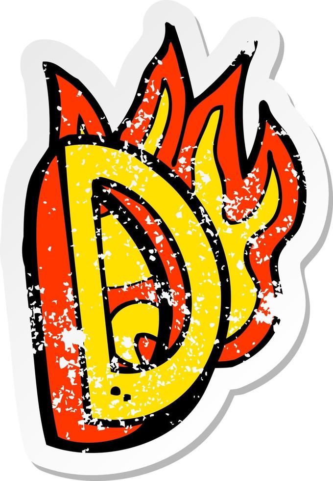pegatina retro angustiada de una carta en llamas de dibujos animados vector