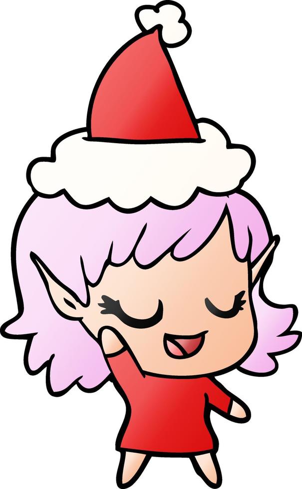 happy gradient cartoon of a elf girl wearing santa hat vector