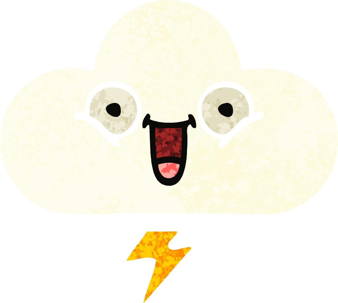 retro illustration style cartoon thunder cloud vector