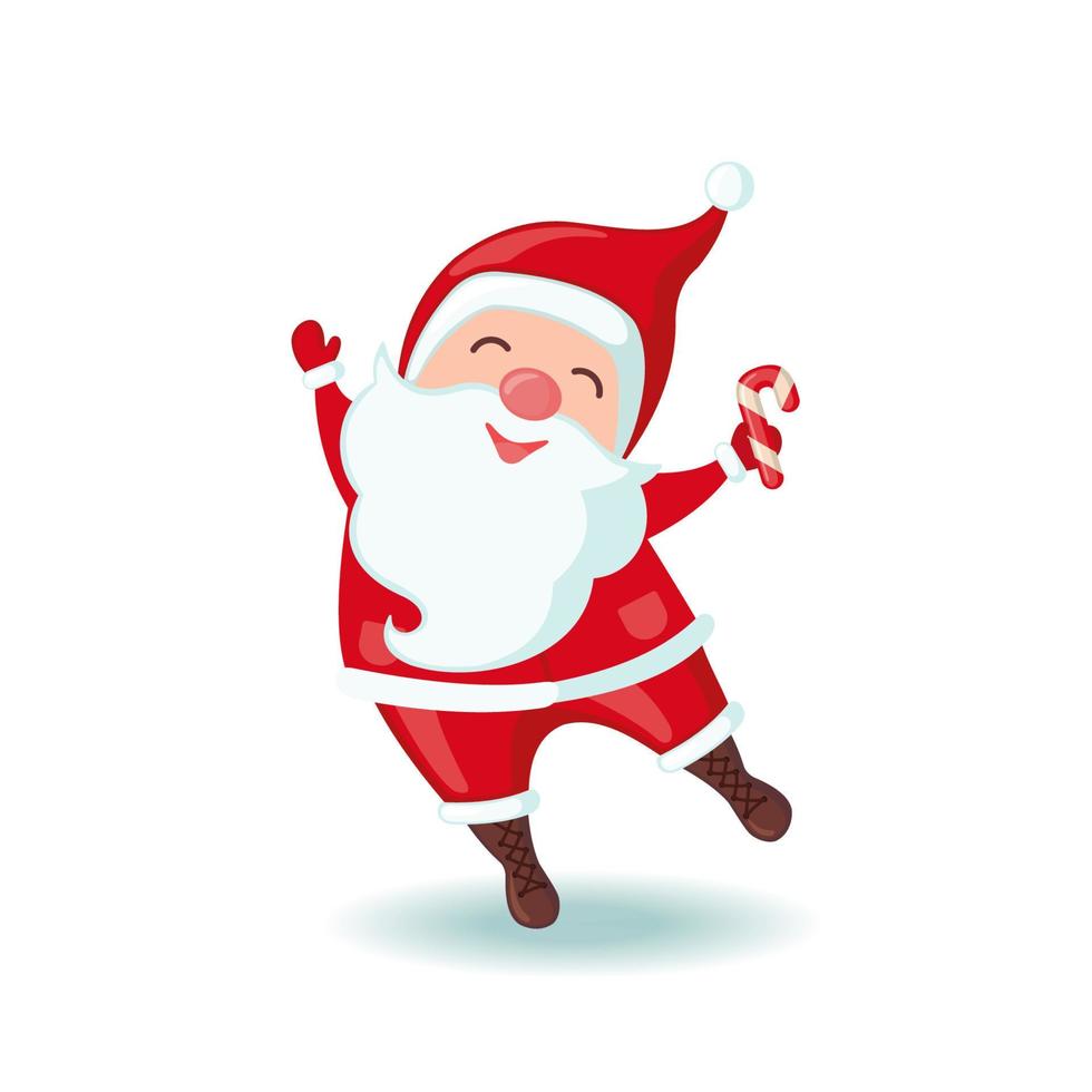 lindo santa claus sosteniendo dulces de navidad en estilo plano aislado sobre fondo blanco. ilustración vectorial vector