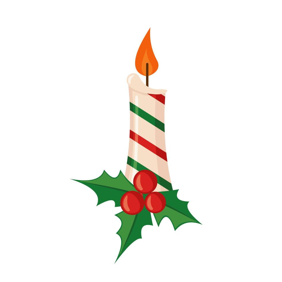 Christmas Candle icon in flat style isolated on white background. Vector illustration. Candle with mistletoe.