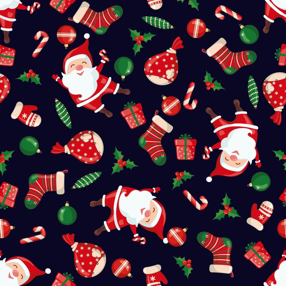Christmas and New Year seamless pattern in flat style. Vector illustration.