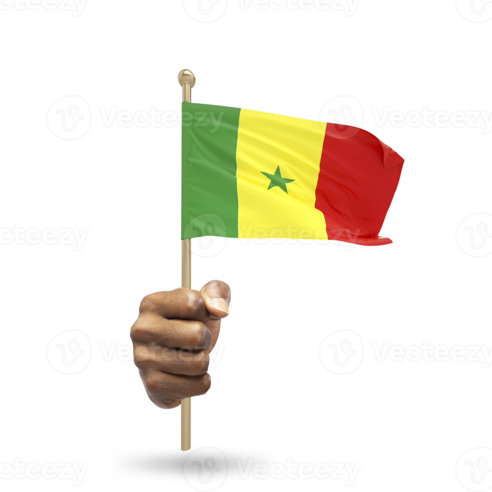 Hand holding Senegalese national flag isolated on transparent background png