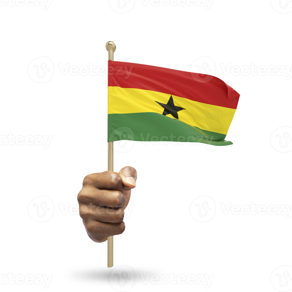 Hand holding Ghanaian national flag isolated on transparent background png