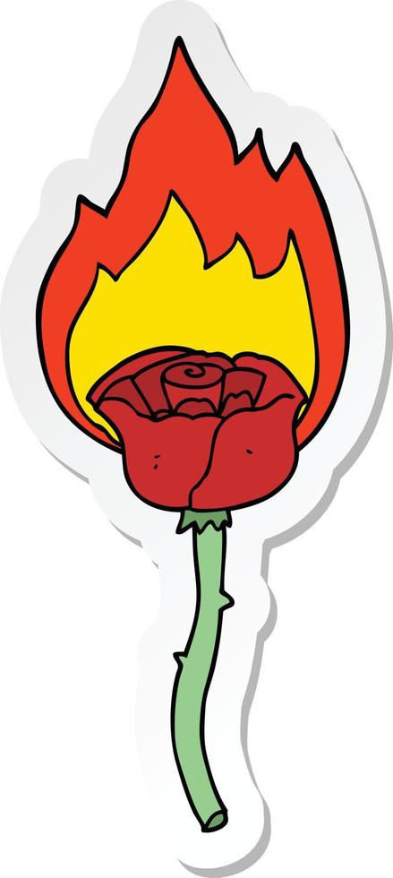 pegatina de una rosa llameante de dibujos animados vector