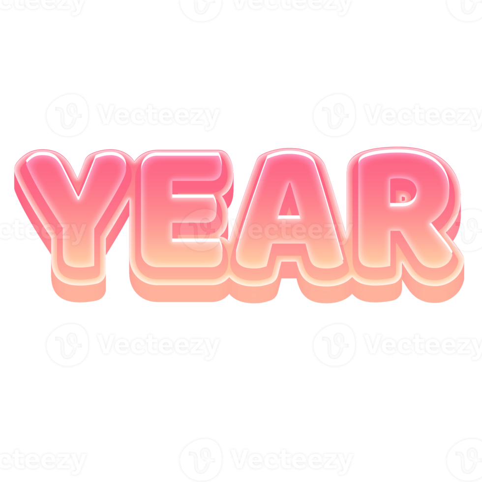 Year Cute 3D Text Pastel Color png