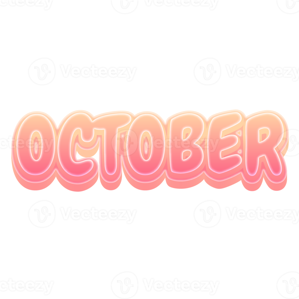 October Cute 3D Text Pastel Color png