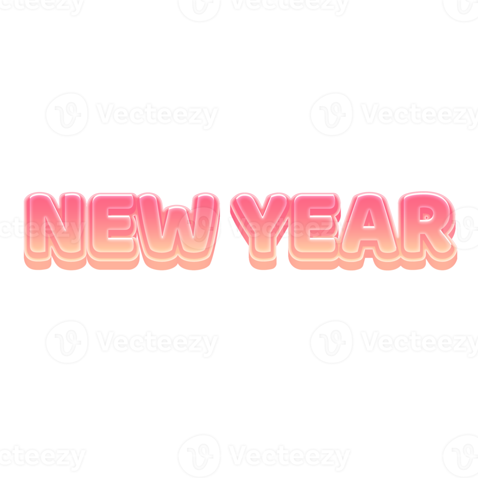 New Year Cute 3D Text Pastel Color png