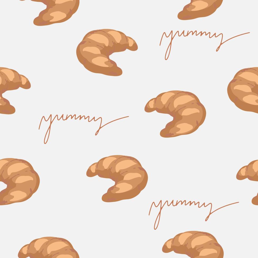 Seamless pattern with tasty fresh crunchy croissants, breadcrumbs. Background for design menu cafe, bistro, restaurant, label and packaging vector