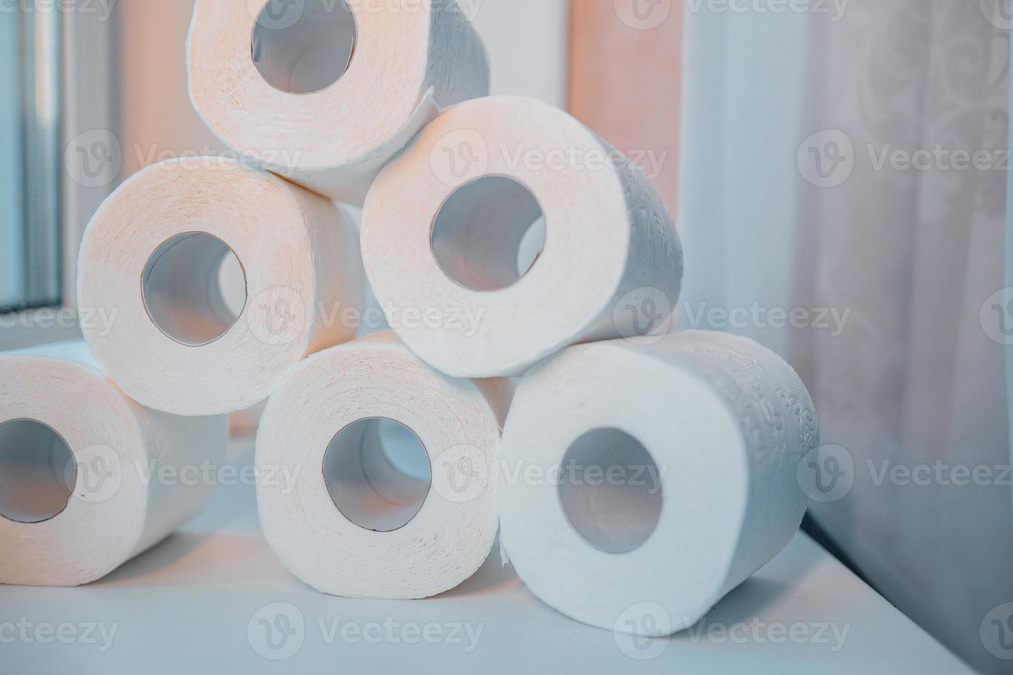 Toilet paper shortage concept with stacked rolls. 11766916 Stock Photo