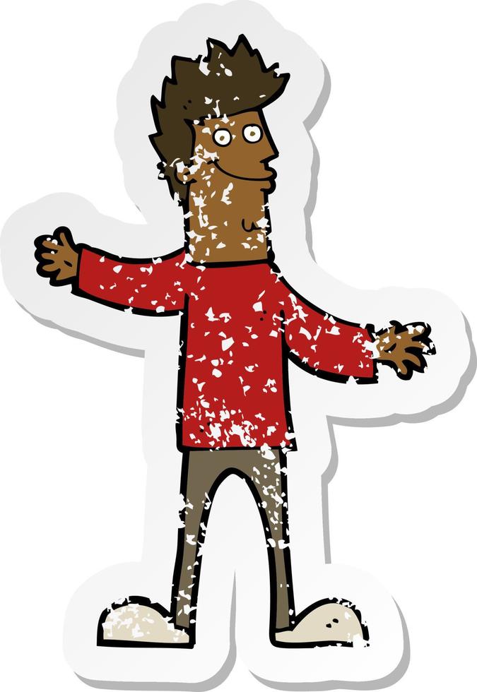 retro distressed sticker of a cartoon happy man vector
