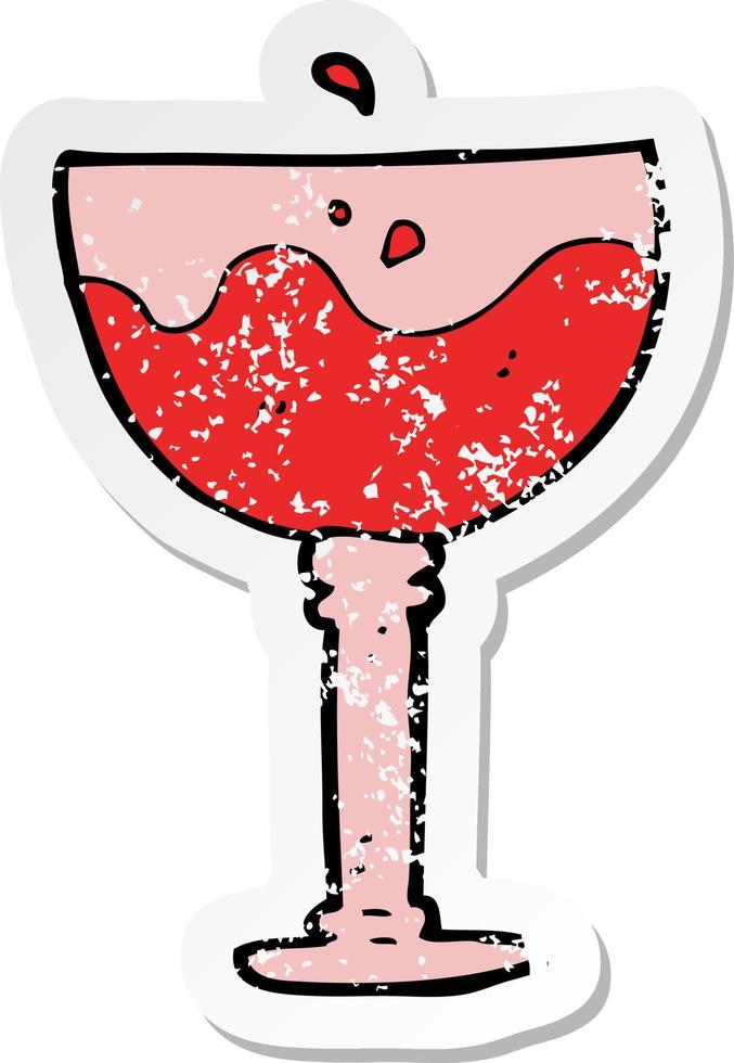 retro distressed sticker of a cartoon glass of wine vector