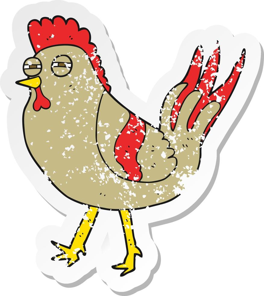 retro distressed sticker of a cartoon chicken vector