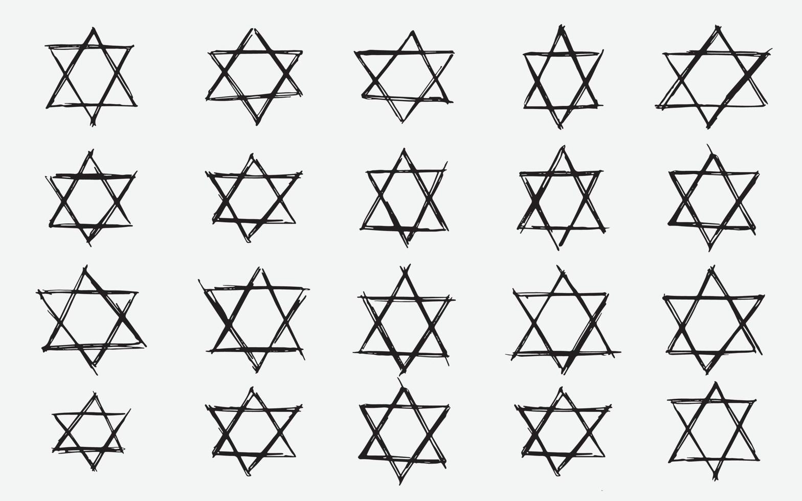 Set of Vector illustration of hand drawn doodle David Stars Symbol pattern by using ballpoint to draw, scribble art