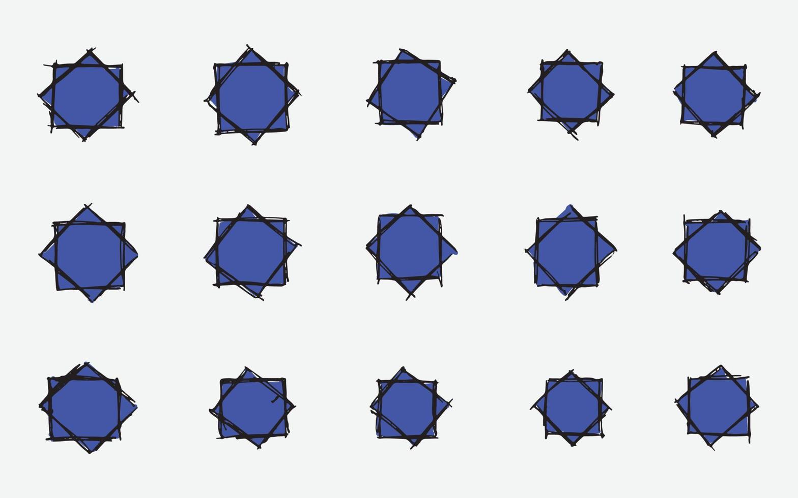 conjunto de ilustración vectorial de color de garabato dibujado a mano patrón de símbolo de geometría de estrella de ocho puntas mediante el uso de bolígrafo para dibujar, garabatear arte vector