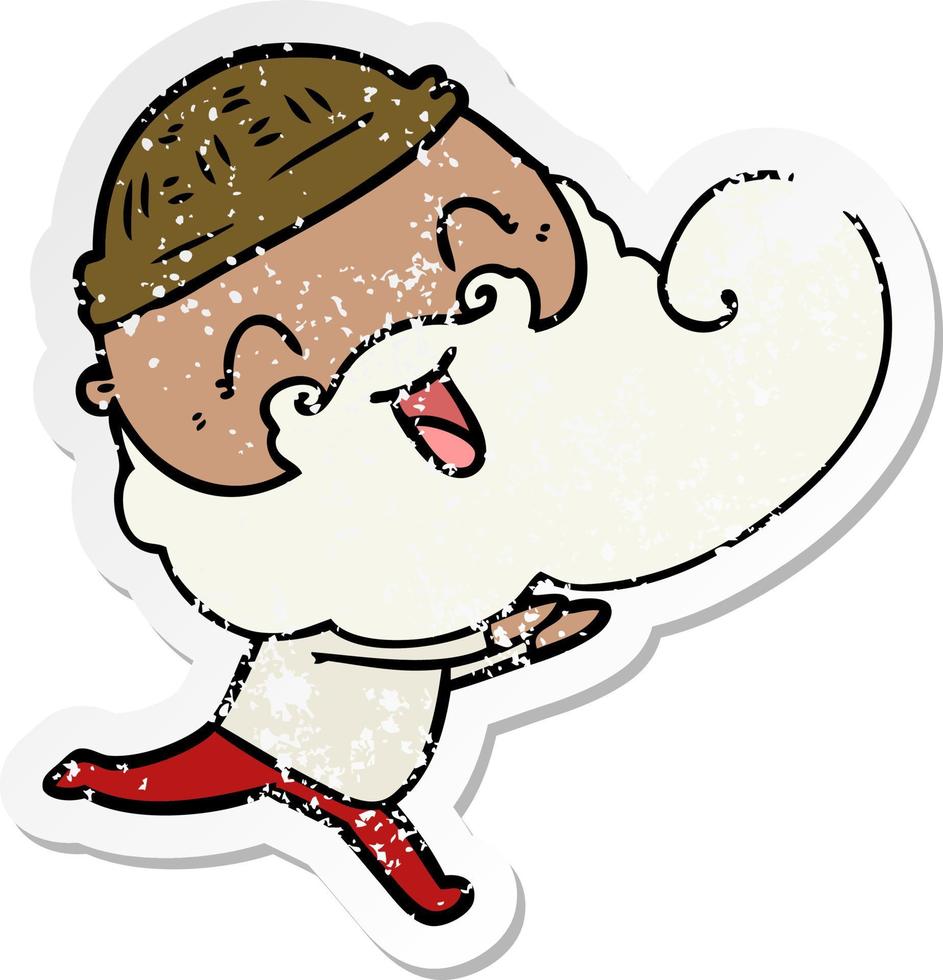 distressed sticker of a happy bearded man vector