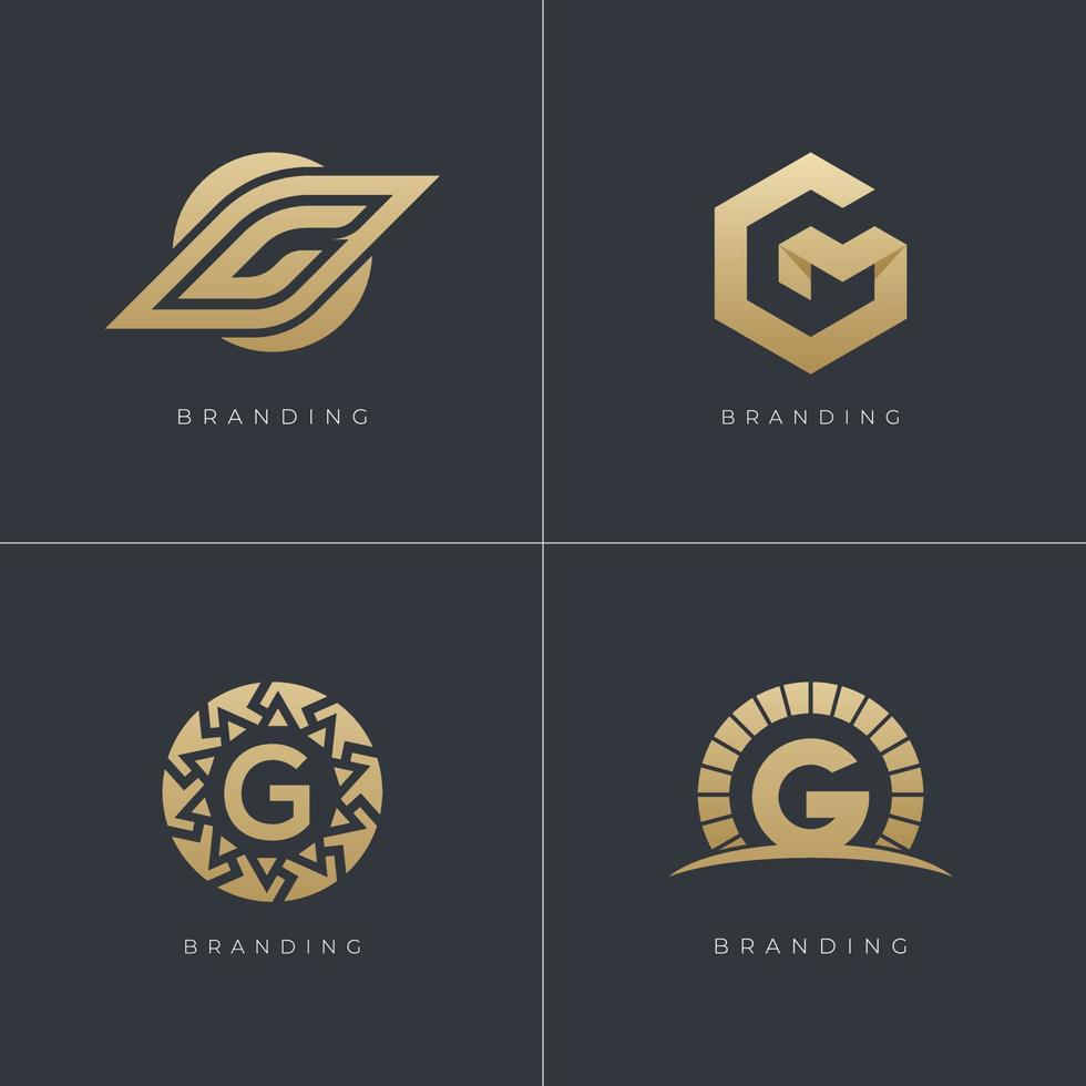 Paquete 4 en 1: conjunto de logotipos vectoriales de monograma de letras g vector