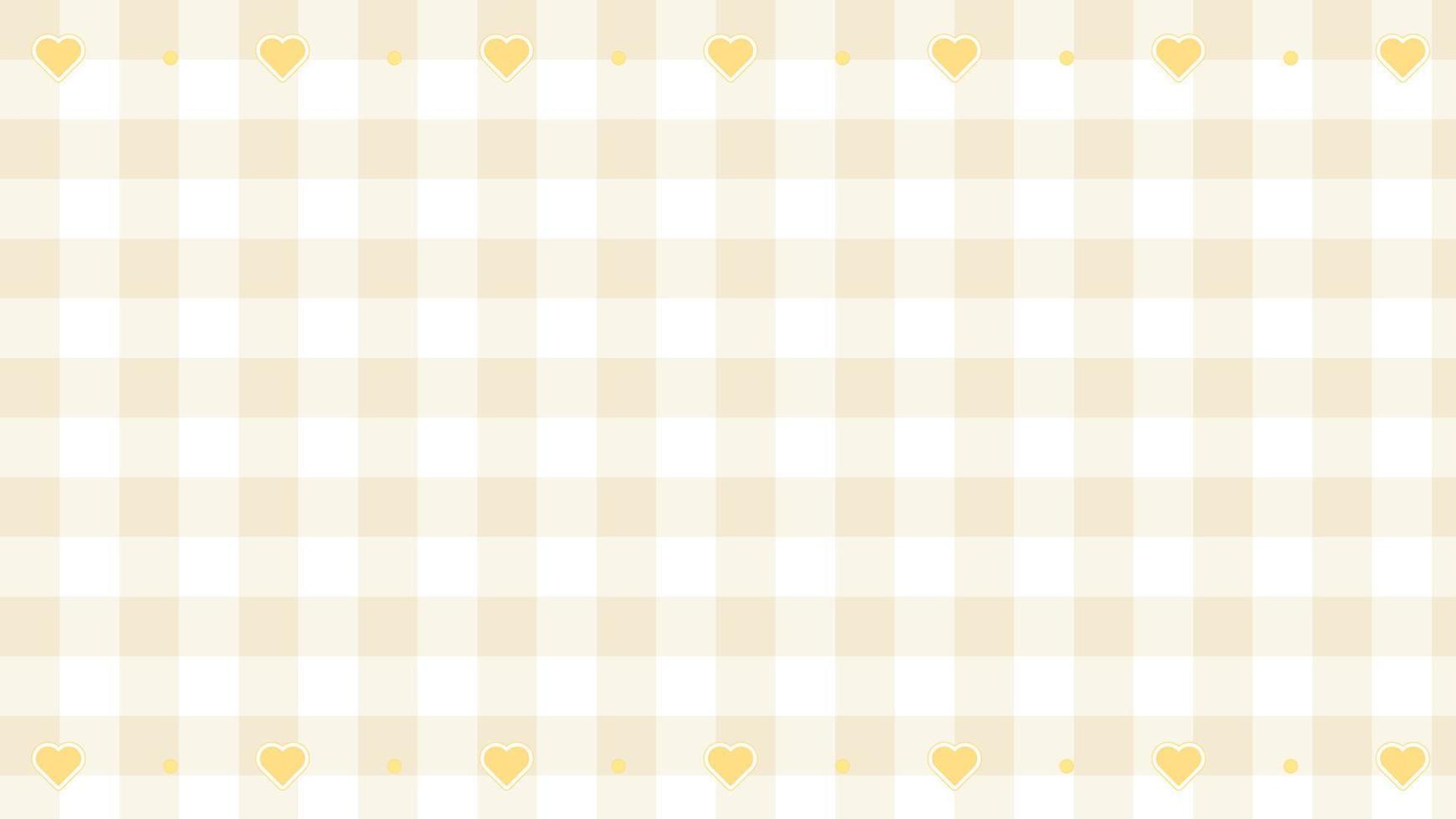 lindo amarillo pastel con decoración de corazón gingham, damas, cuadros escoceses, ilustración de fondo de tablero de ajedrez, perfecto para papel tapiz, fondo, fondo vector