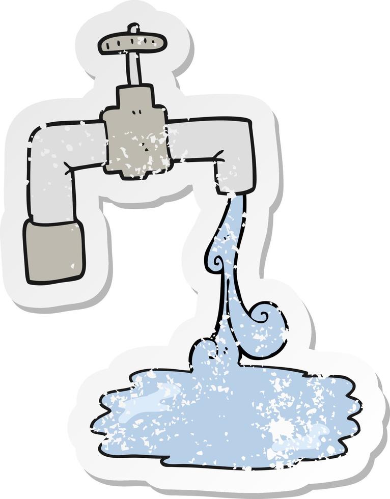 retro distressed sticker of a cartoon running faucet vector