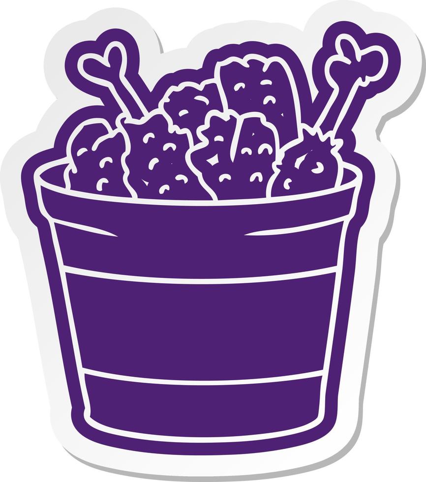 cartoon sticker bucket of fried chicken vector