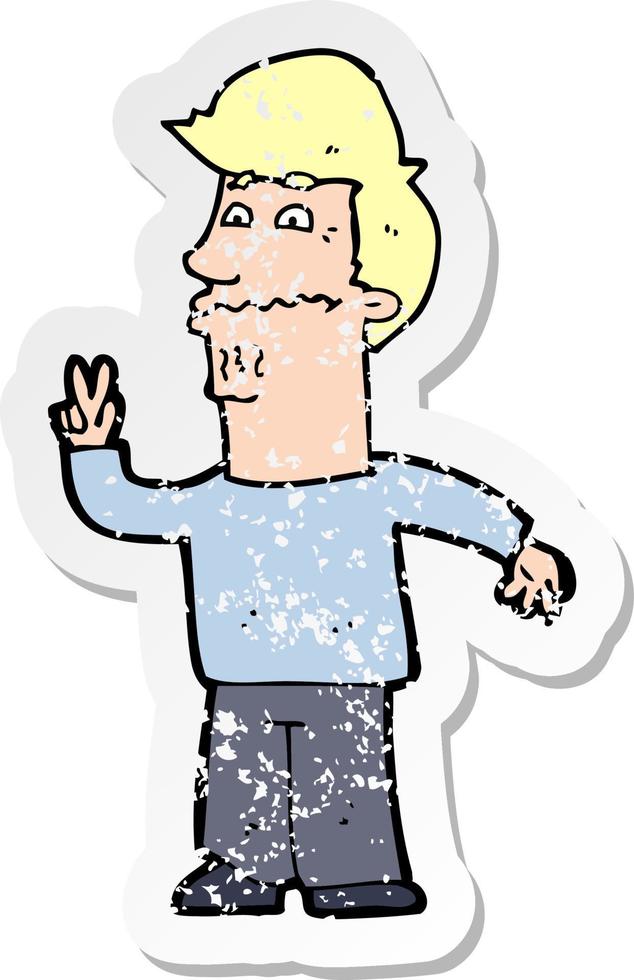 retro distressed sticker of a cartoon man giving peace sign vector