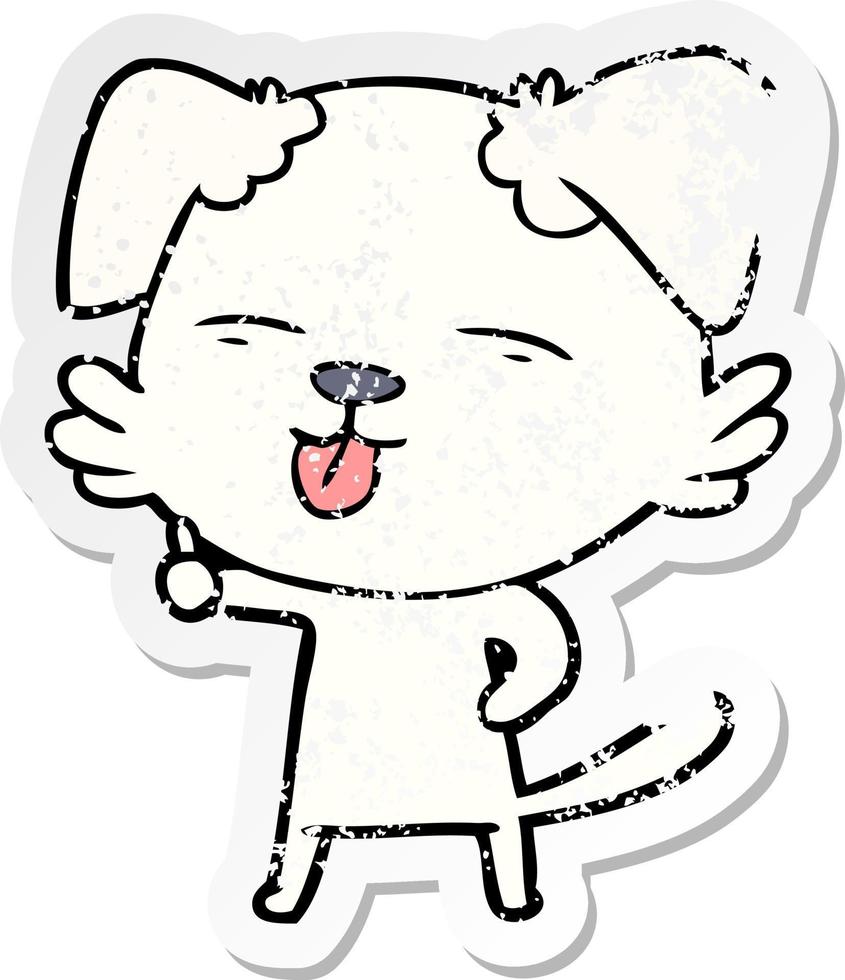 distressed sticker of a cartoon dog sticking out tongue vector