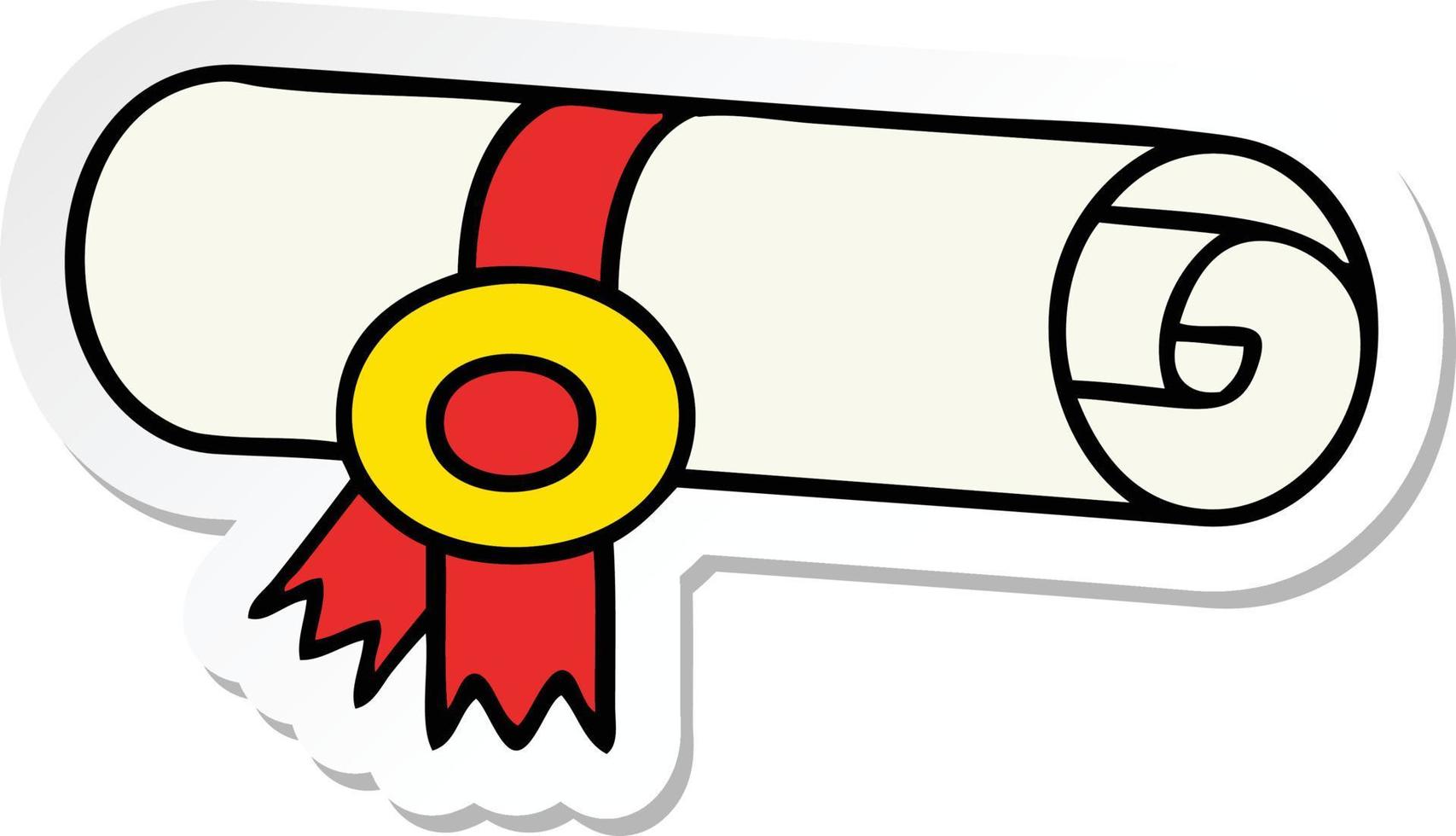 sticker of a cute cartoon rolled certificate vector
