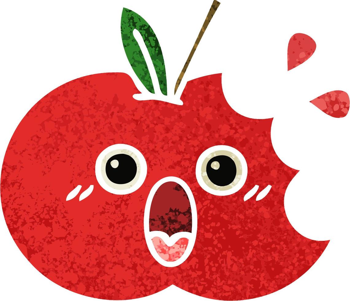 manzana roja de dibujos animados de estilo de ilustración retro vector