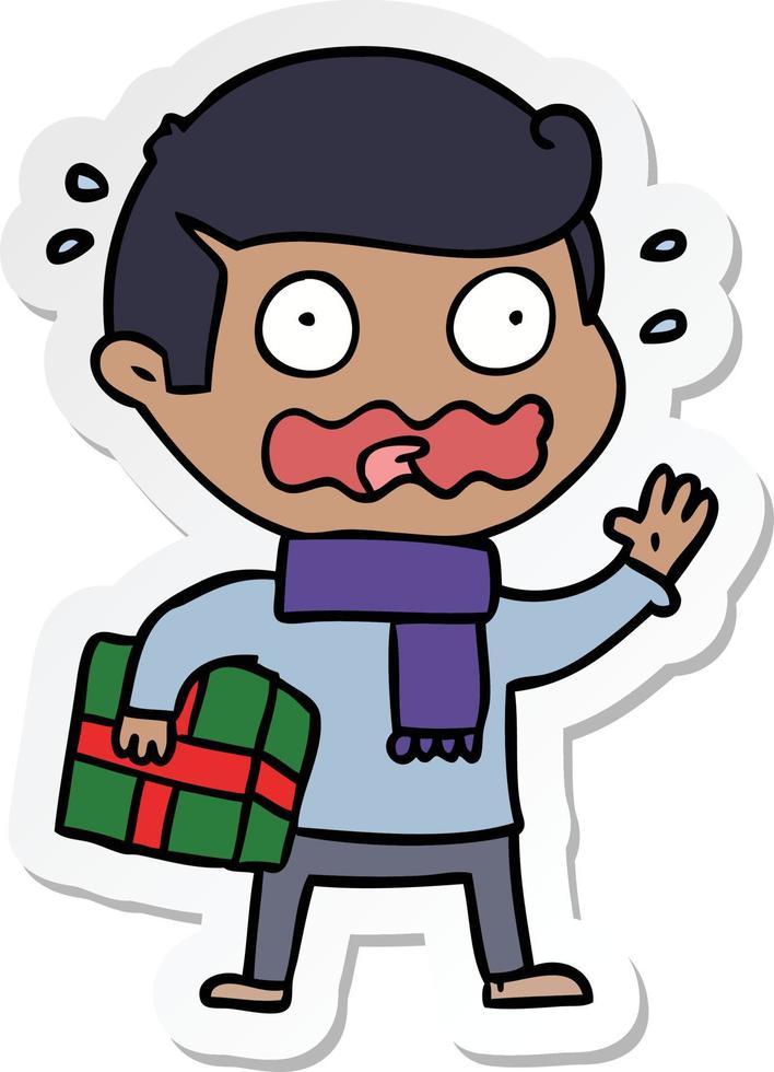sticker of a cartoon man totally stressed out vector