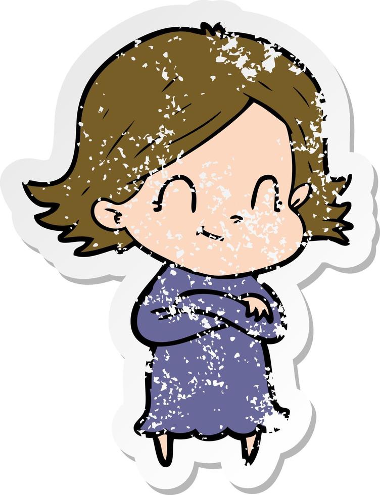 distressed sticker of a cartoon friendly girl vector